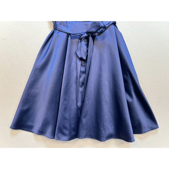 B. Smart Womens Fit & Flare Wrap Dress Size 9 Navy Satin Sleeveless Prom Party - Picture 4 of 10